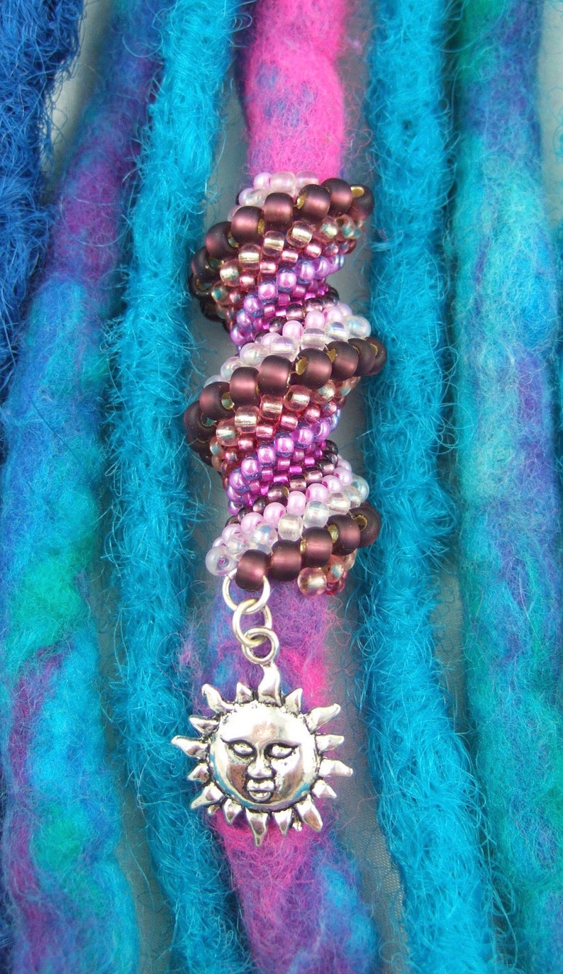 Pink /& Purple Cellini Spiral Dreadlock Bead with Sun Charm