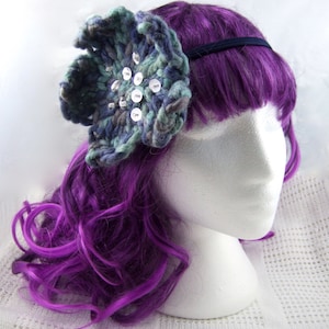 Blue & silver flower dreadlock hair tie/flower headband