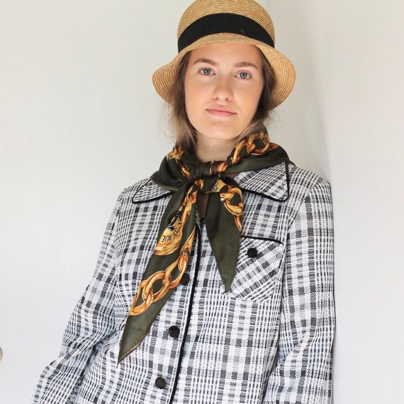 1970s Black White Check Pant Suit