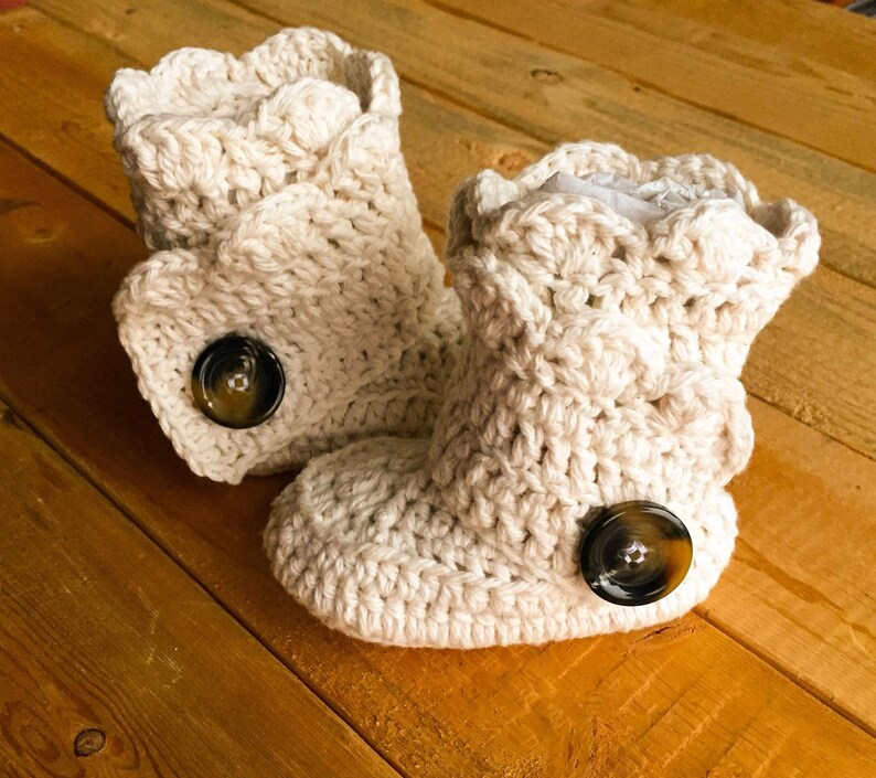 Cream Crochet Wrap Boot W/ Button and Scalloped Edge - Etsy