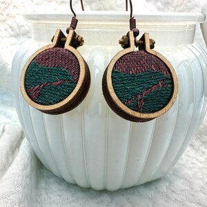 Abstract Hand Embroidered earrings, Statement Earrings, Handmade jewelry, embroidery pendants, Textile Art Earring