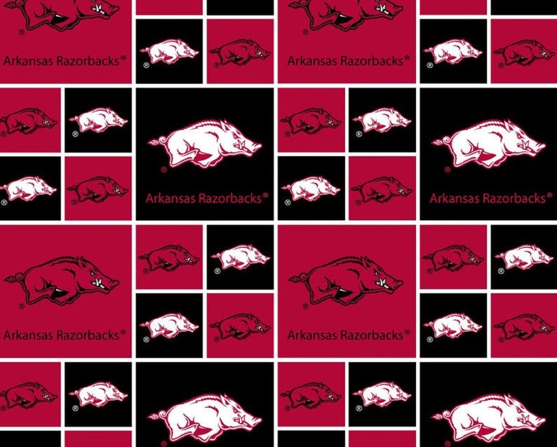 NCAA Arkansas Razorbacks RedBlack Squares Fabric ARK-020 from Sykel by the yard