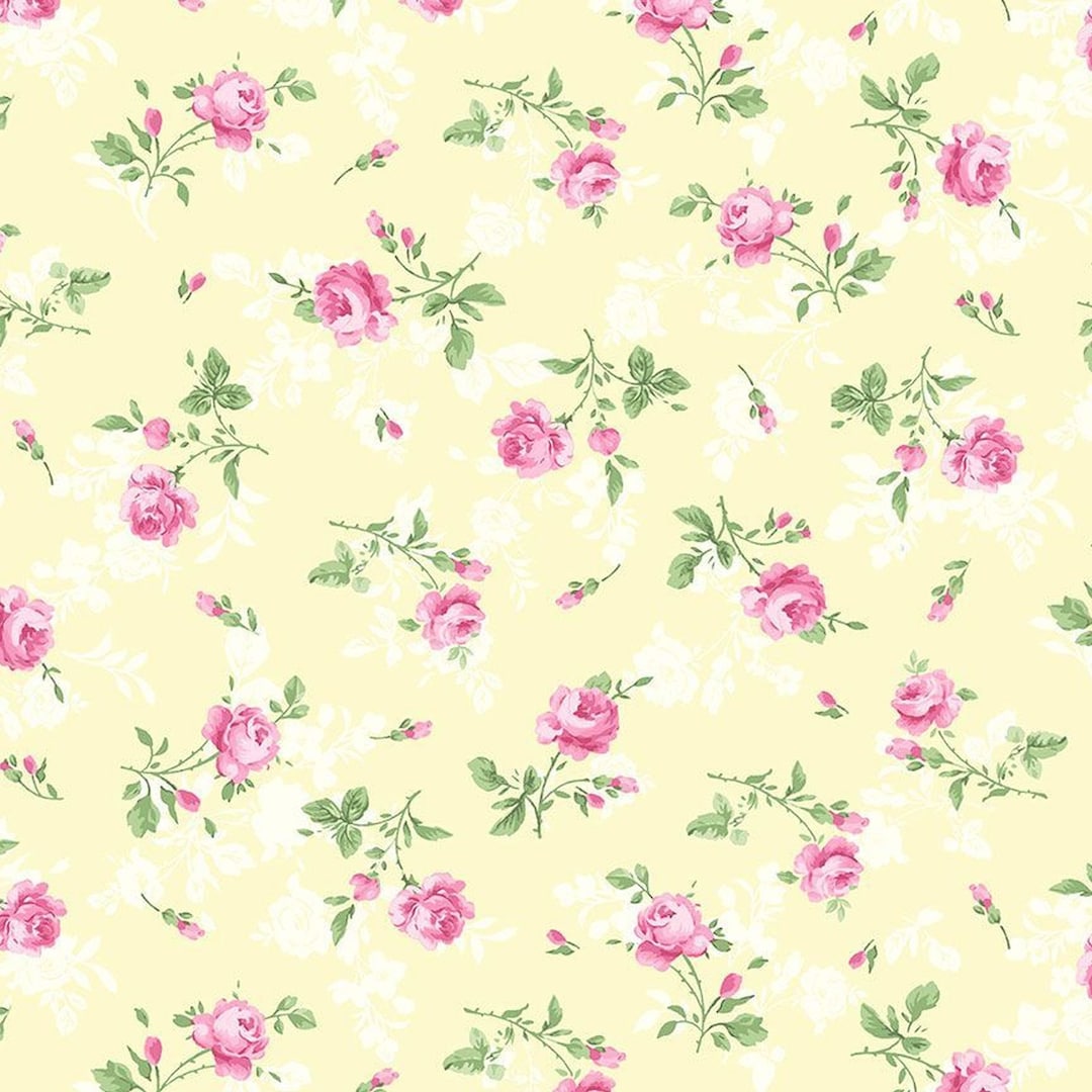 Tossed Rose Pattern Tossed Antique Rose ROSE-CD2254 BUTTER From Timeless Treasures by the ...