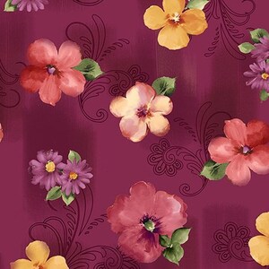 Sophia Dark Cranberry Floral Fabric 1649-26071-M from Quilting Treasures by the yard