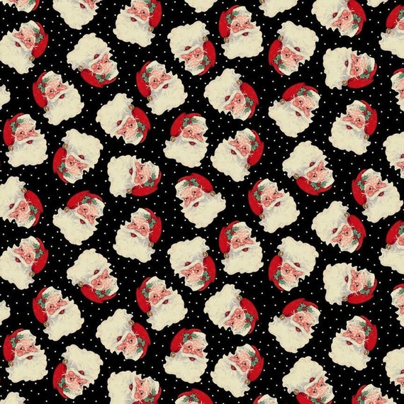CHRISTMAS MEMORIES Black Tossed Santa Heads Holiday-cd2860