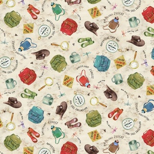 Explorer Beige Adventure This Way Fabric DDC10157-Beig from Michael Miller by the yard