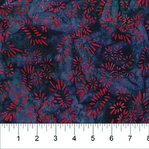 Elevation Navy Red Leaves Batik Fabric 60685-89 from Banyan Batiks by the yard