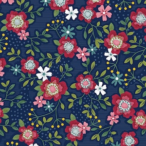 Wander Lane Primrose Path Navy 13601-11 by Nancy Halvorsen from Benartex by the yard