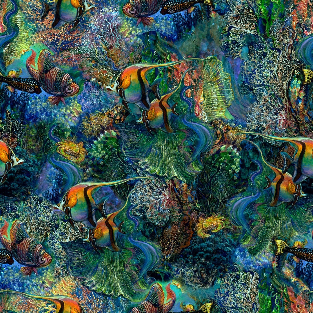 Call of the Sea Digital Fish Fabric 17989 by Josephine Wall for 3 ...