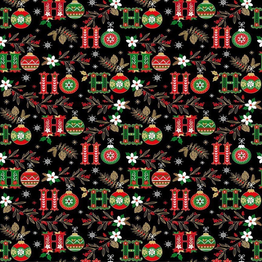 HOHO Text & Christmas Floral HOLIDAY-CM2678 BLACK From