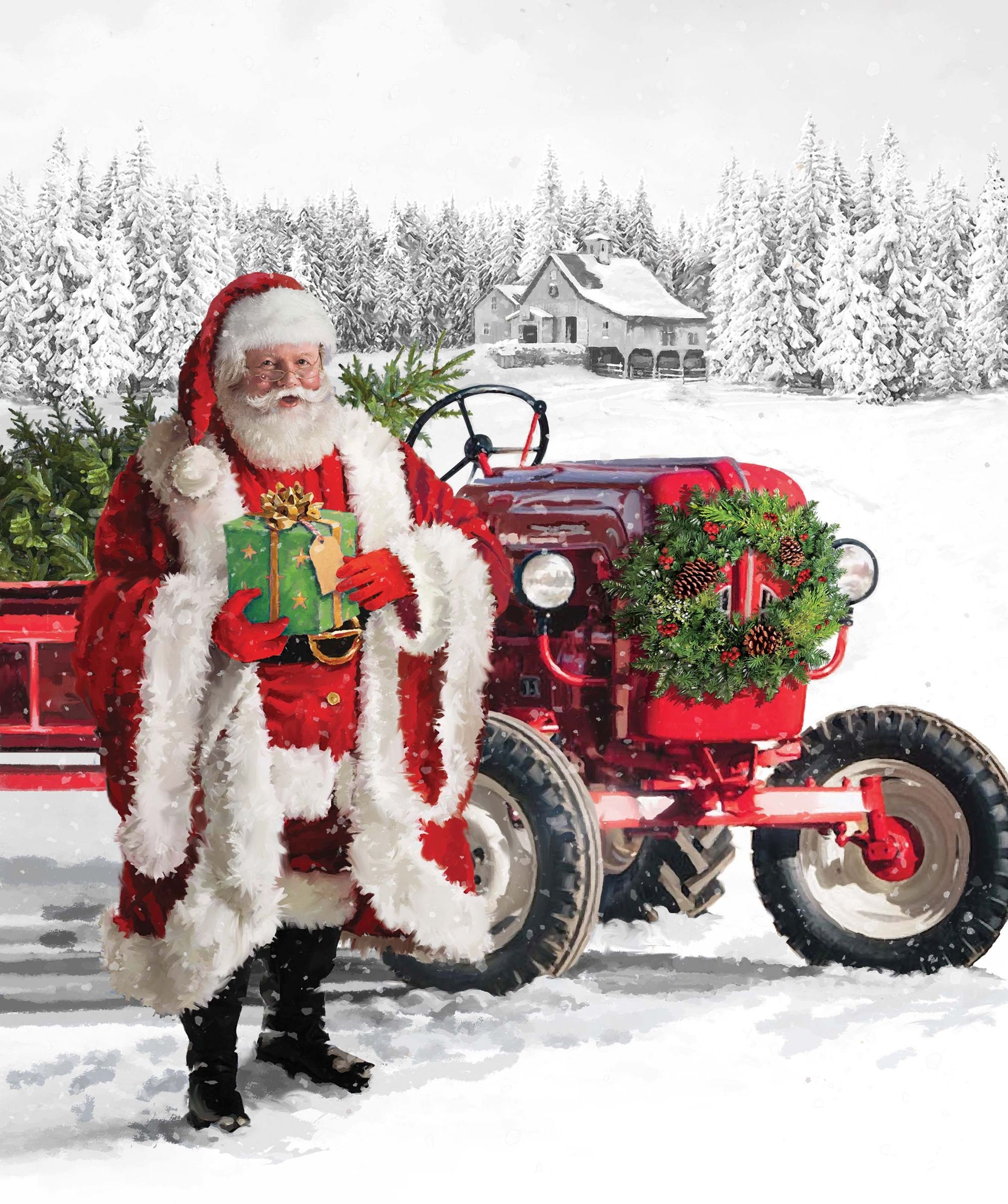 Here Come Santa 36 x 44 White Santa & Tractor Etsy