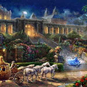 Disney Cinderella Clock Strikes At Midnight Panel by Thomas Kinkade by the panel