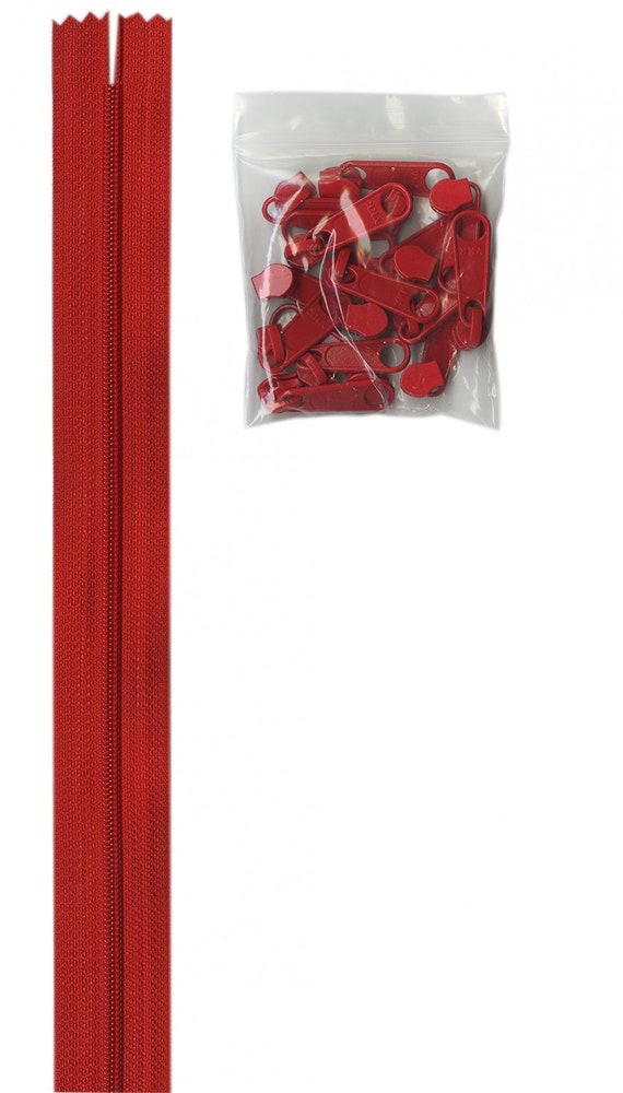 4 yards of 16mm #4.5 zipper chain and 16 Extra-Large Coordinated Pulls - Atom Red 4 yards of 16mm #4.5 zipper chain and 16 Extra-Large Coordinated Pulls - Atom Red