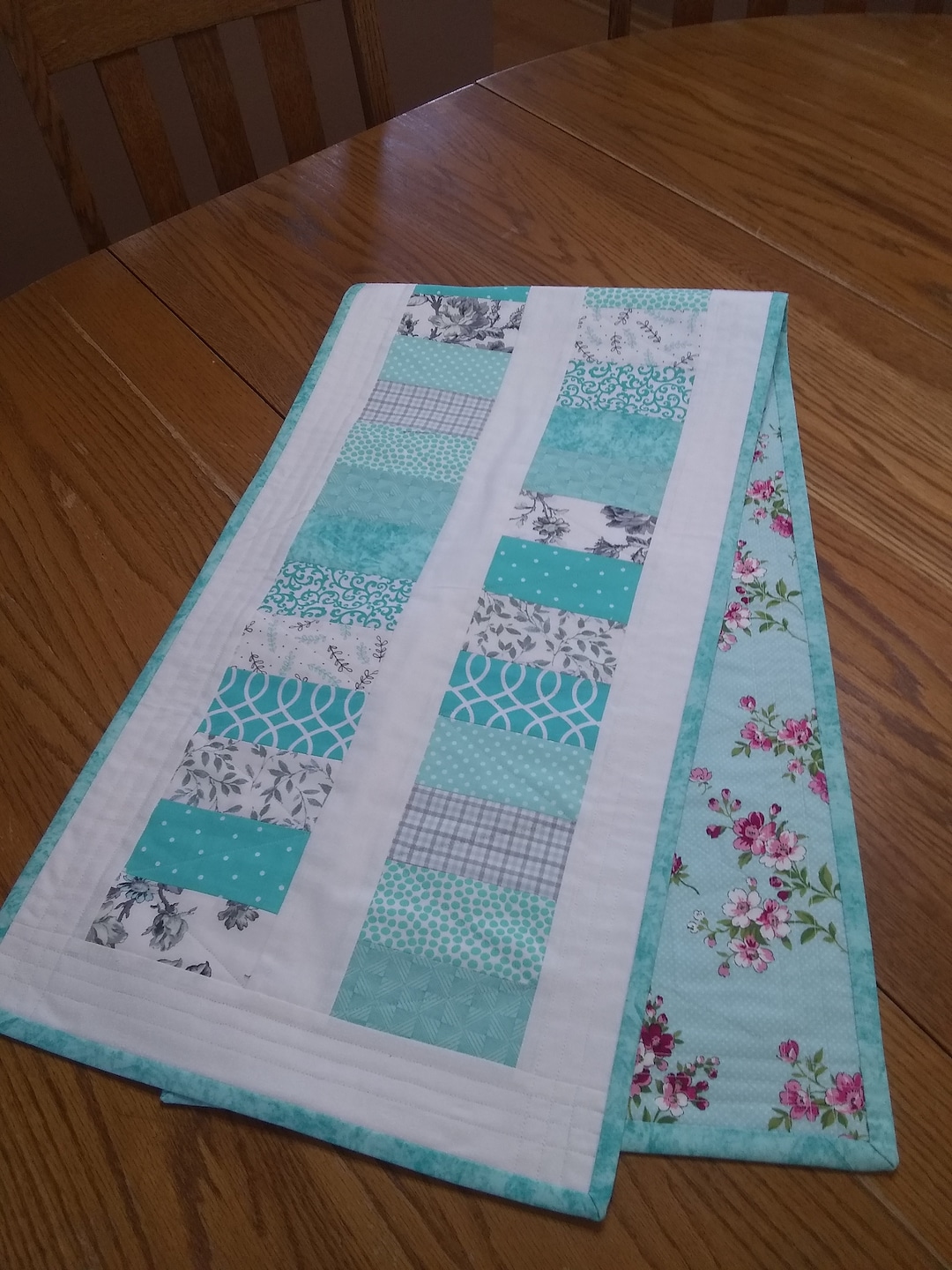 Aqua Table Runner, Teal Table Runner, Turquoise Table Runner, Patchwork