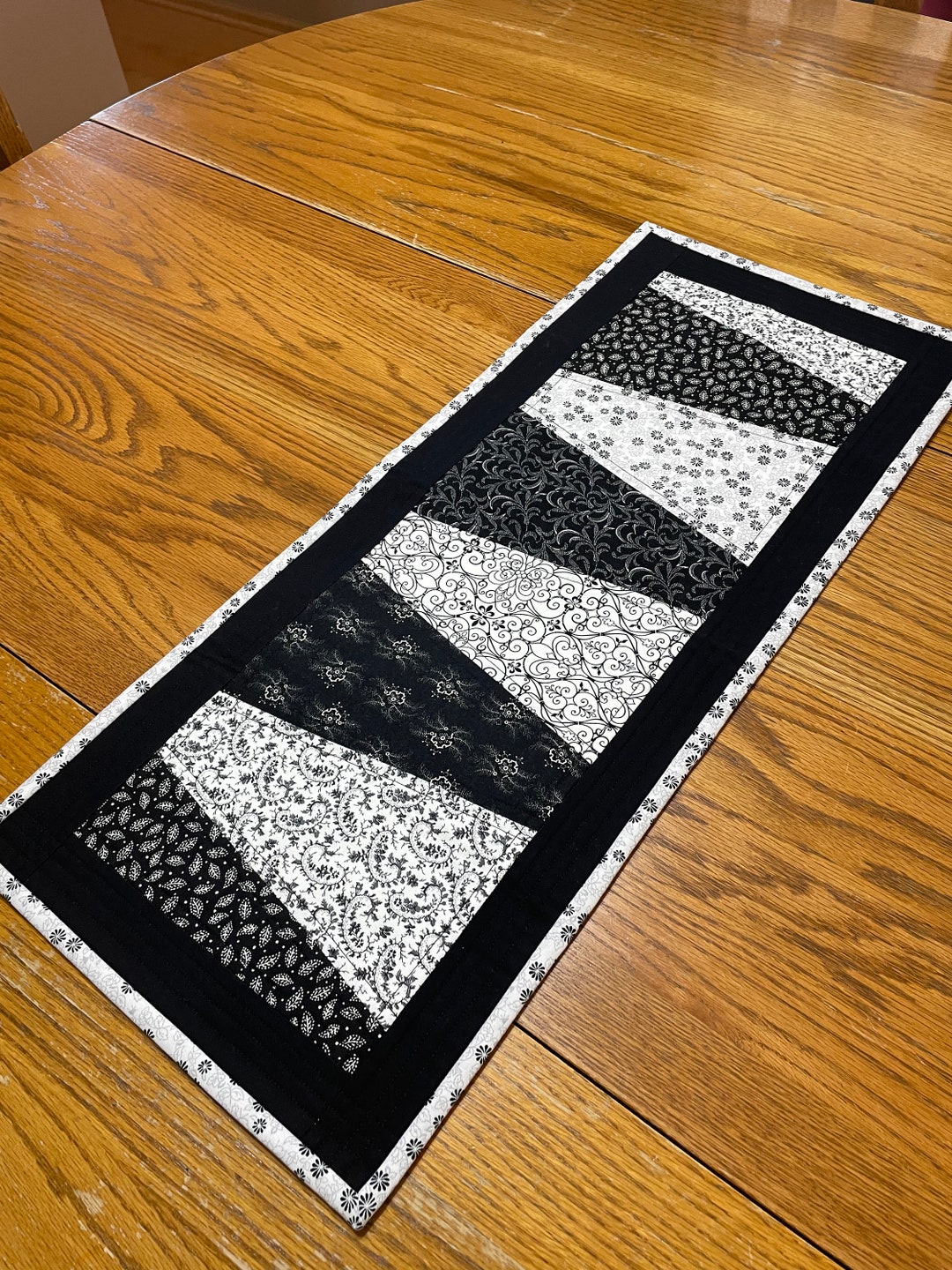Black White Table Runner, Black White Table Quilt, Black Table Runner