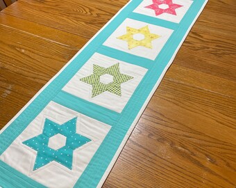 Spring table runner, summer table runner, turquoise and white runner, pastel table runner, Easter table runner, Item #857