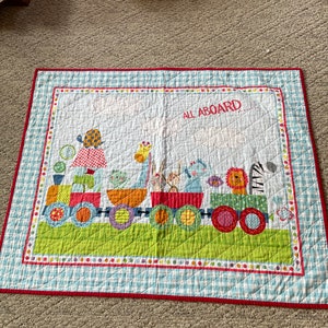 Train baby quilt, crib quilt, toddler quilt, toddler blanket, baby blanket, quilted baby blanket, crib blanket, tummy time quilt, Item #797
