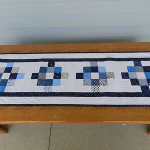 Blue patchwork table runner, blue and white table runner, patchwork table runner, blue dresser scarf, blue table decor Item #411