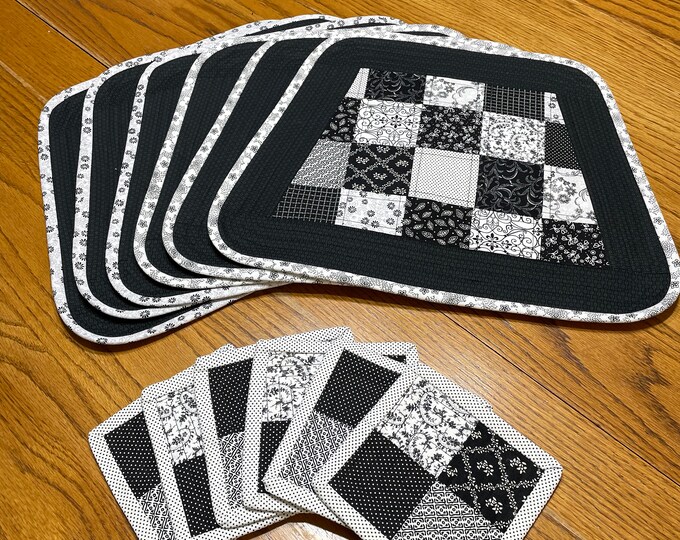 Wedge Shaped Placemat Black and White Placemats Fabric Etsy