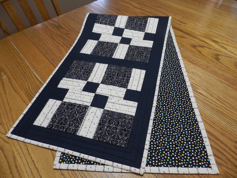 patchwork runner black quilted table runner tan and black table decor Item #469 Black and tan table runner coffee table runner