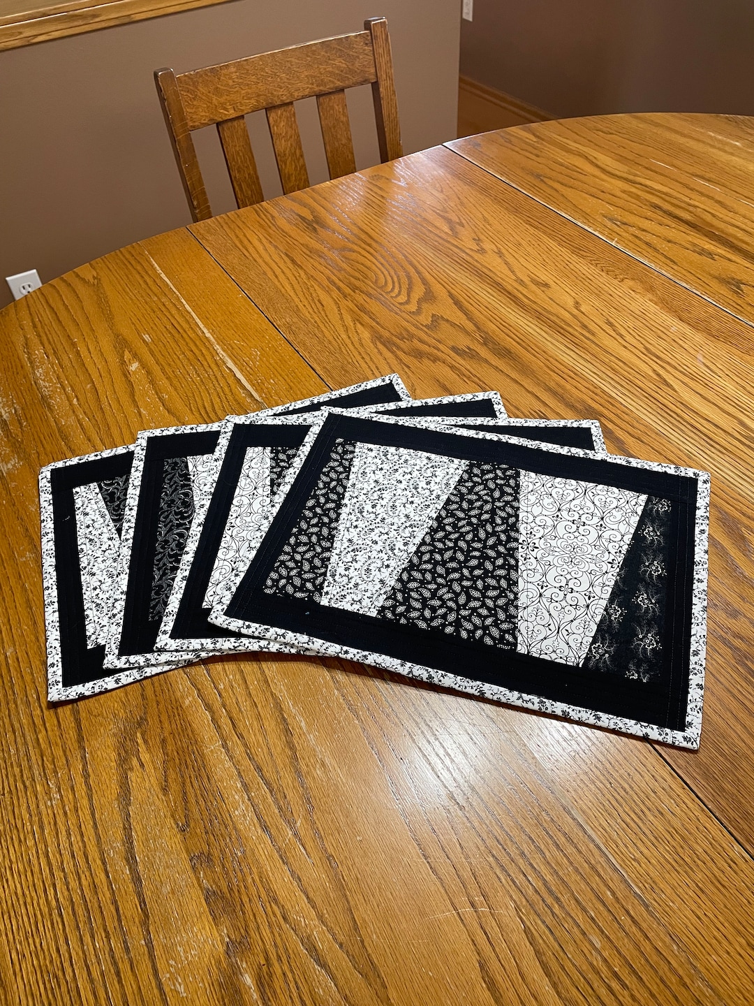 Black and White Placemats, Kitchen Table Mats, Quilted Placemats, Table ...
