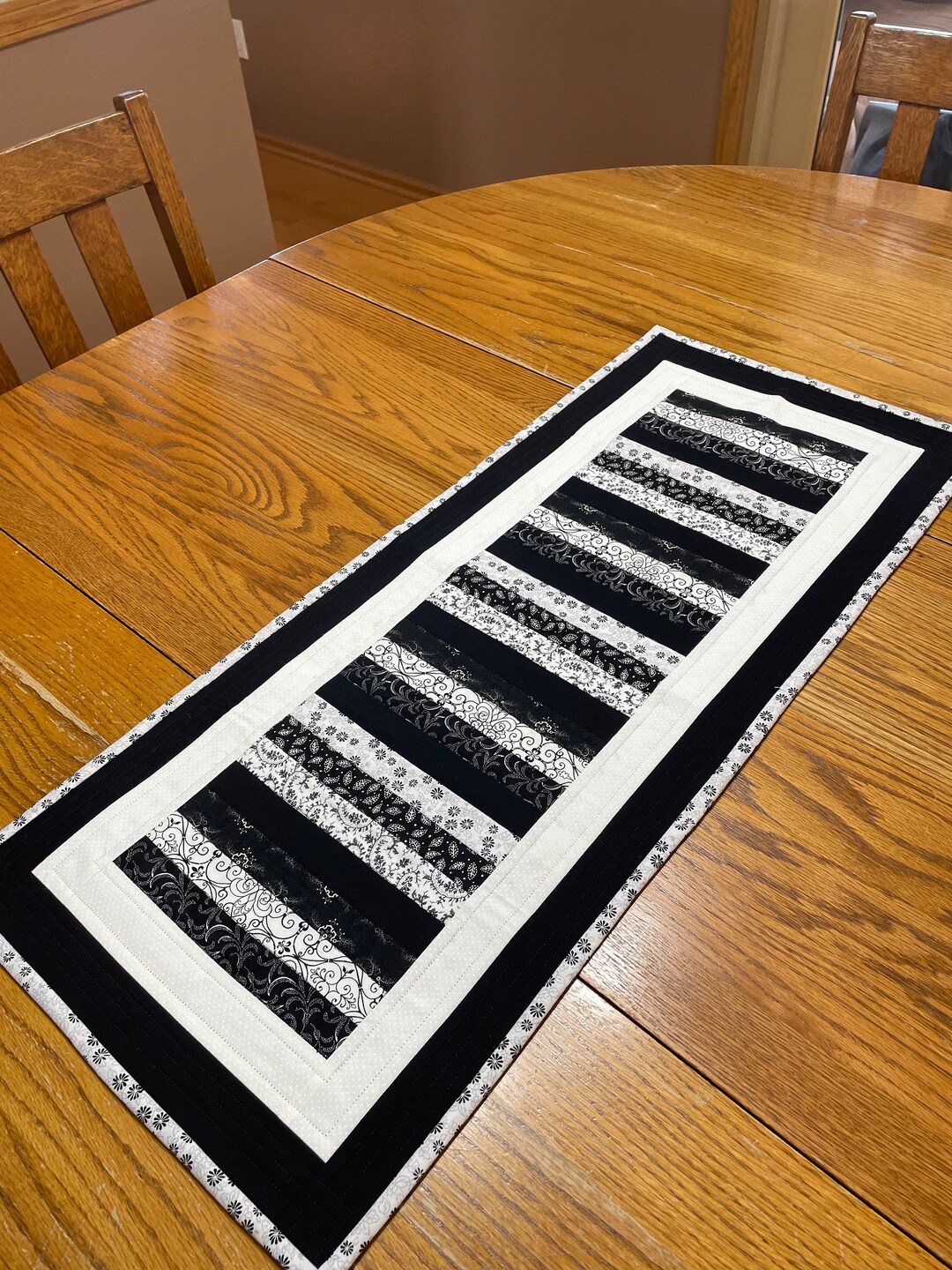 Black White Table Runner, Black White Decor, Contemporary Table Runner