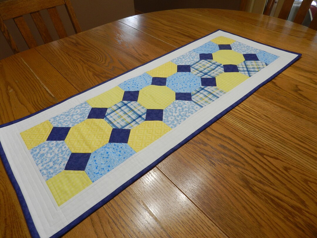 June Table Runner Summer Table Runner, Spring Table Runner, Blue Yellow Table Runner ...