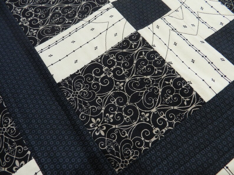 patchwork runner black quilted table runner tan and black table decor Item #469 Black and tan table runner coffee table runner