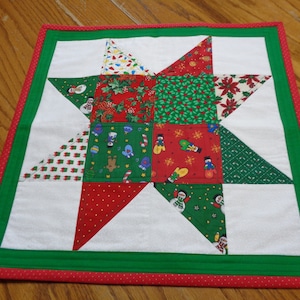Christmas table topper, Christmas candle mat, Christmas mini quilt, Christmas wall hanging, Christmas centerpiece, Item #588