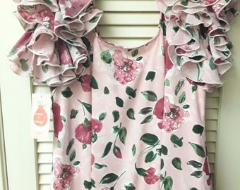 Floral Pink Blush Ruffle Maxi Dress Vintage NWT