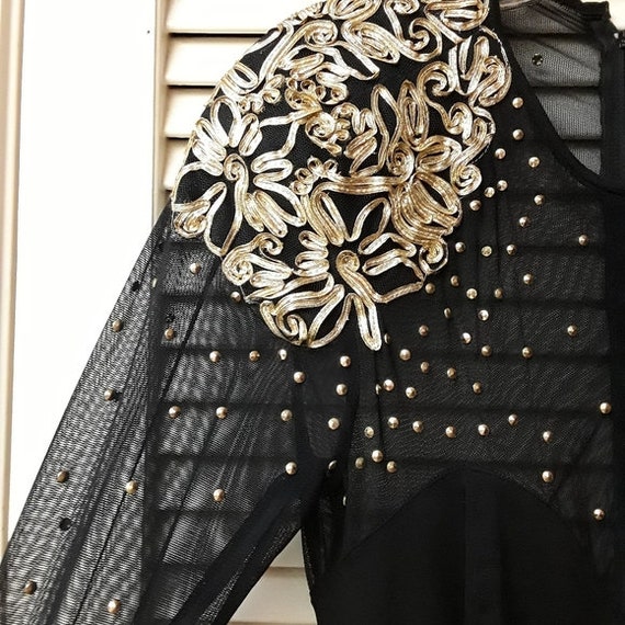 Tadashi Shoji Black Gold Embroidered Dress Vintage - Etsy