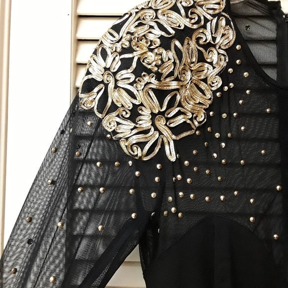 Tadashi Shoji Black Gold Embroidered Dress Vintage - Etsy