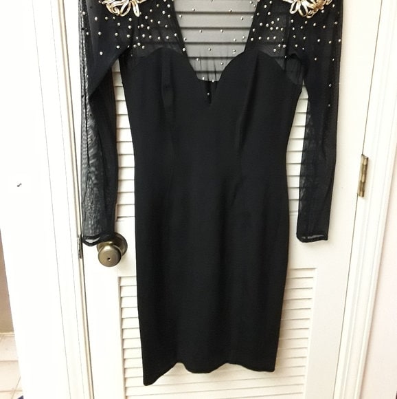 Tadashi Shoji Black Gold Embroidered Dress Vintage - Etsy