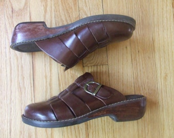 Vtg Leather Brown Huarache Clogs /siZe US 8 Shoes / Free shiPPing