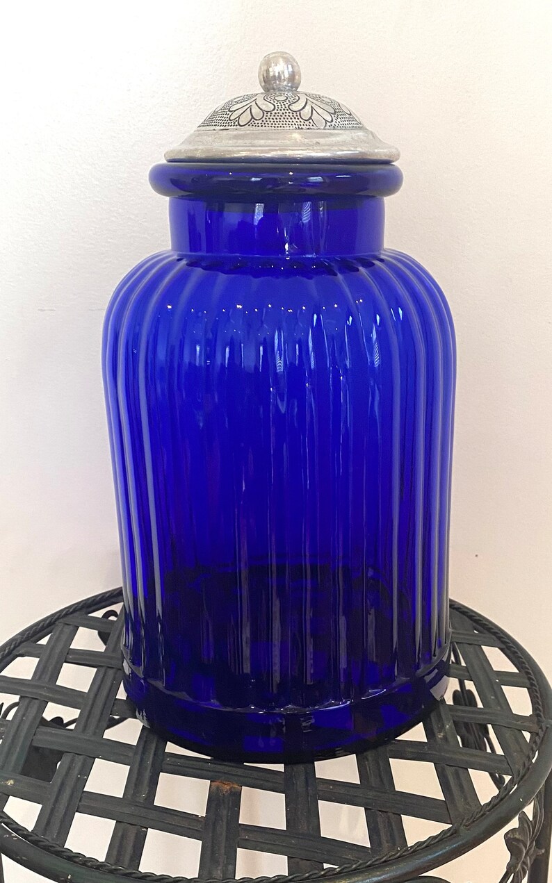Vintage Dark Cobalt Blue Large Canister / Free Shipping Etsy