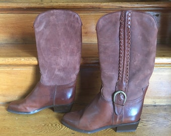 Gratis verzending vtg Cowboy bruine leren laarzen maat 7.5 M western laarzen