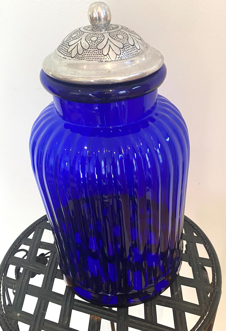 Vintage Dark Cobalt Blue Large Canister / Free Shipping Etsy