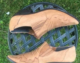 Vtg Click’s Slip-on Western Tan Leather Women’s Shoes / Size US 8.5 / Free Shipping