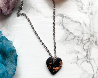 Handmade Copper Foil and Black Polymer Clay Necklace