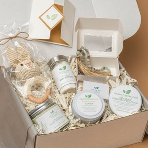 Organic Postpartum Gift Package New Mom and Baby, Natural Basket First Time Mama, After Birth Congrats Support Self Care Box, Baby Shower