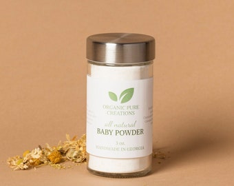 Organic Baby Powder, Natural Herbal Dusting Body Powder, Talc Free, Calendula Chamomile, Non-GMO Cornstarch, New Baby Shower Postpartum Gift