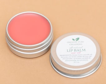Baume à lèvres rose rouge, naturel, hydratant cicatrisant, cire d'abeille, beurre de mangue, huile essentielle de menthe verte, lèvres sèches gercées