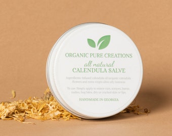 Organic Calendula Salve Balm, Multipurpose Herbal Cream, All Natural Infused Olive Oil, Unscented, Sensitive Skin, Baby Newborn Care Eczema