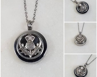 Memorial Ash Stainless Steel Cremation Round Thistle Urn Necklace/Cremation Pendant/Cremation Urn