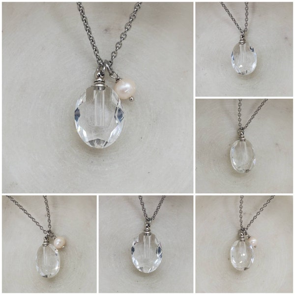 Memorial Cremation Oval Faceted Glass Urn Pearl Pendant/Memorial Ash Glass Urn Necklace/ Pet Memorial/ Cremation Jewelry/Urn Pendant/DYI