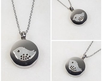 Memorial Ash Stainless Steel Cremation Round Bird Chick Urn Necklace/Cremation Pendant/Cremation Necklace/Small Funnel and Adhesive Included