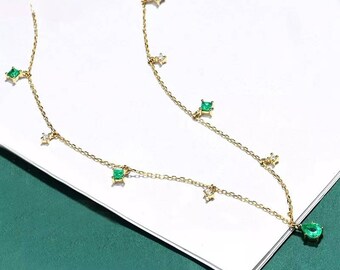 Studiodragonfly19 Memorial Ash 18k Gold Emerald and Diamond Necklace /Memorial Ash JewelryPet Memorial Jewelry/Cremation Pendant