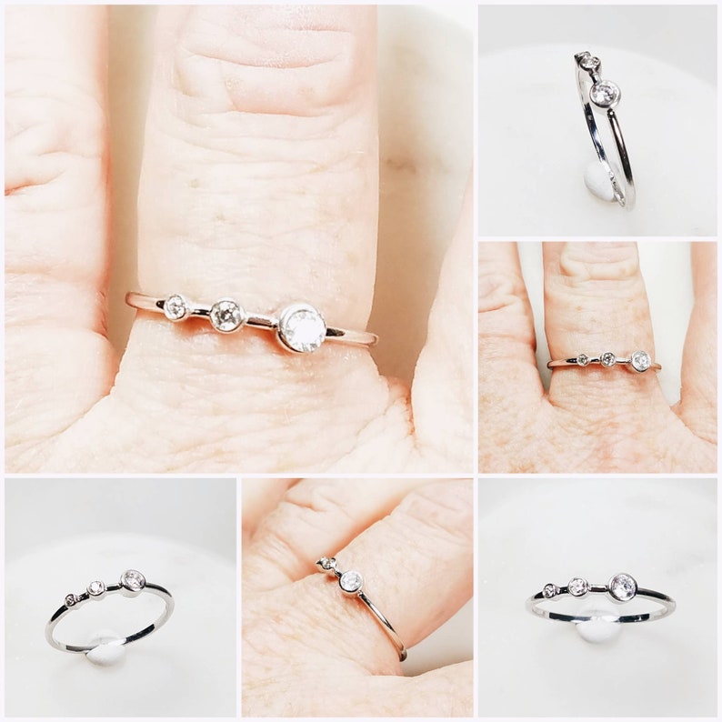 Studiodragonfly19 Cremation Memorial Ash Trio Minimalist CZ Bezel RingMemorial Ash Pet Jewelry