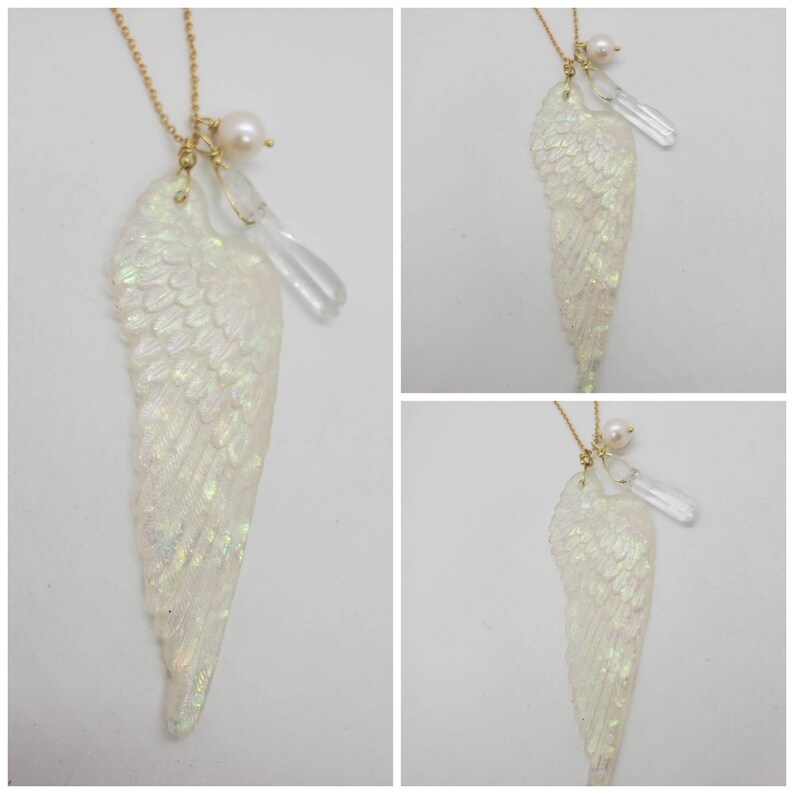 Memorial Angel Wing Crystal Pearl Pendant Necklace /Cremation Necklace/Pet Ash Memorial shops Jewelry/More than 80 Colors
