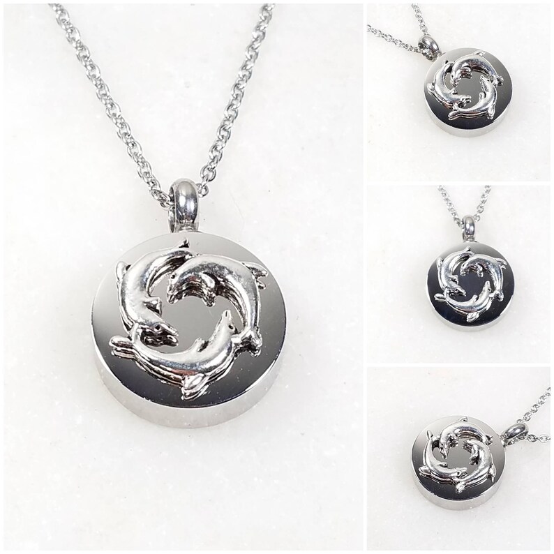 COCO Park Dolphin Urn Necklace - Stainless Steel Cremation Jewelry Keepsake For Ashes Or Hair